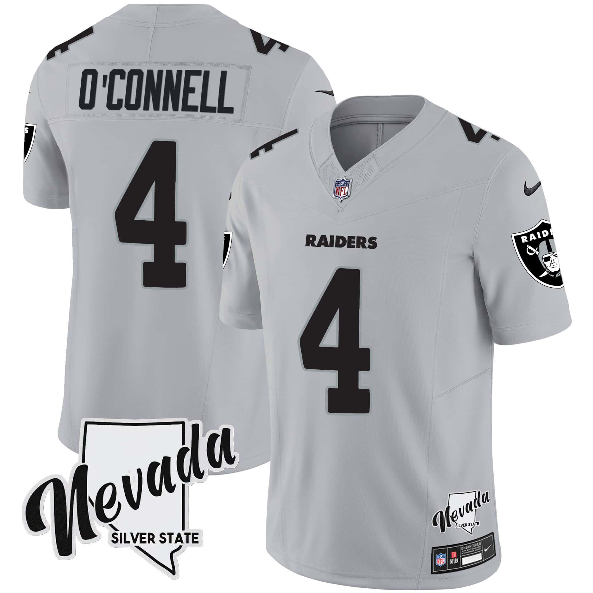 Men Oakland Raiders #4 OConnell Grey 2024 Nike Nevada Silver State Patch Vapor NFL Jersey->indianapolis colts->NFL Jersey
